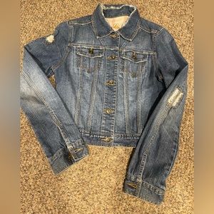 Denim Moto Jacket With AC DC Logo on Back